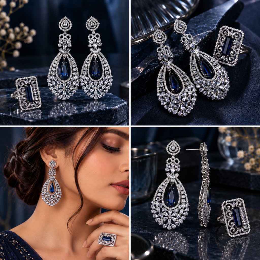Appealing Blue Drop Earring and Ring