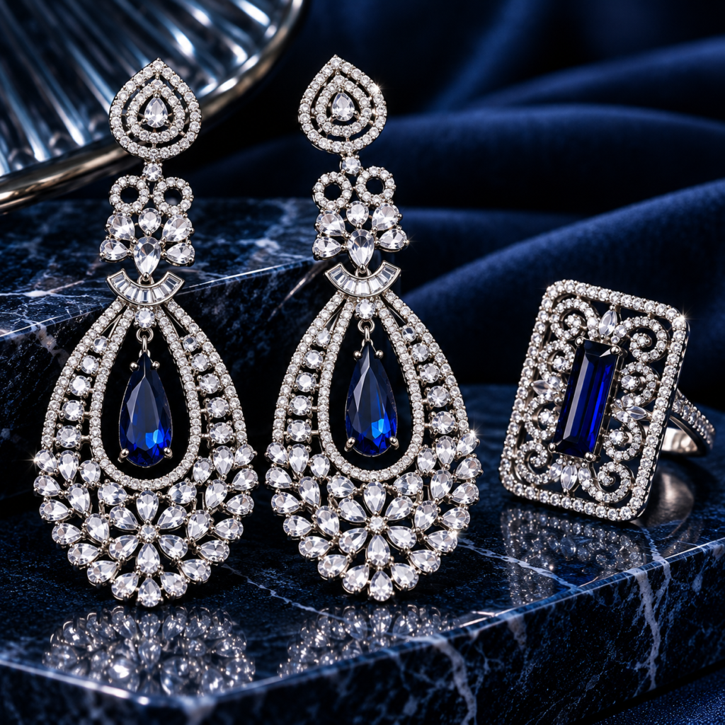 Appealing Blue Drop Earring and Ring