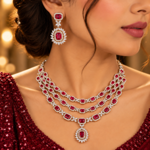 Regal Red Three-Layered Red Stone Necklace