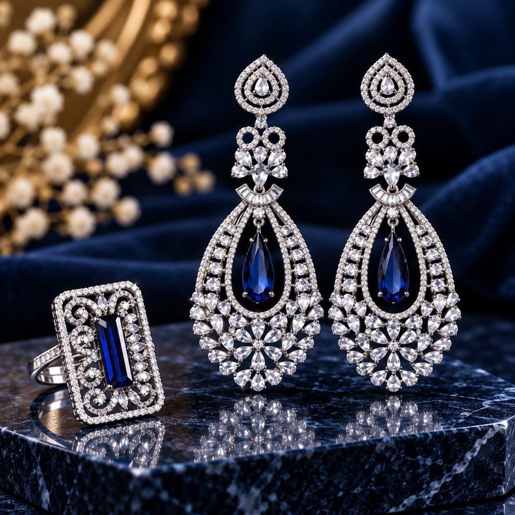 Appealing Blue Drop Earring and Ring