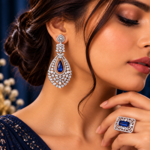 Appealing Blue Drop Earring and Ring
