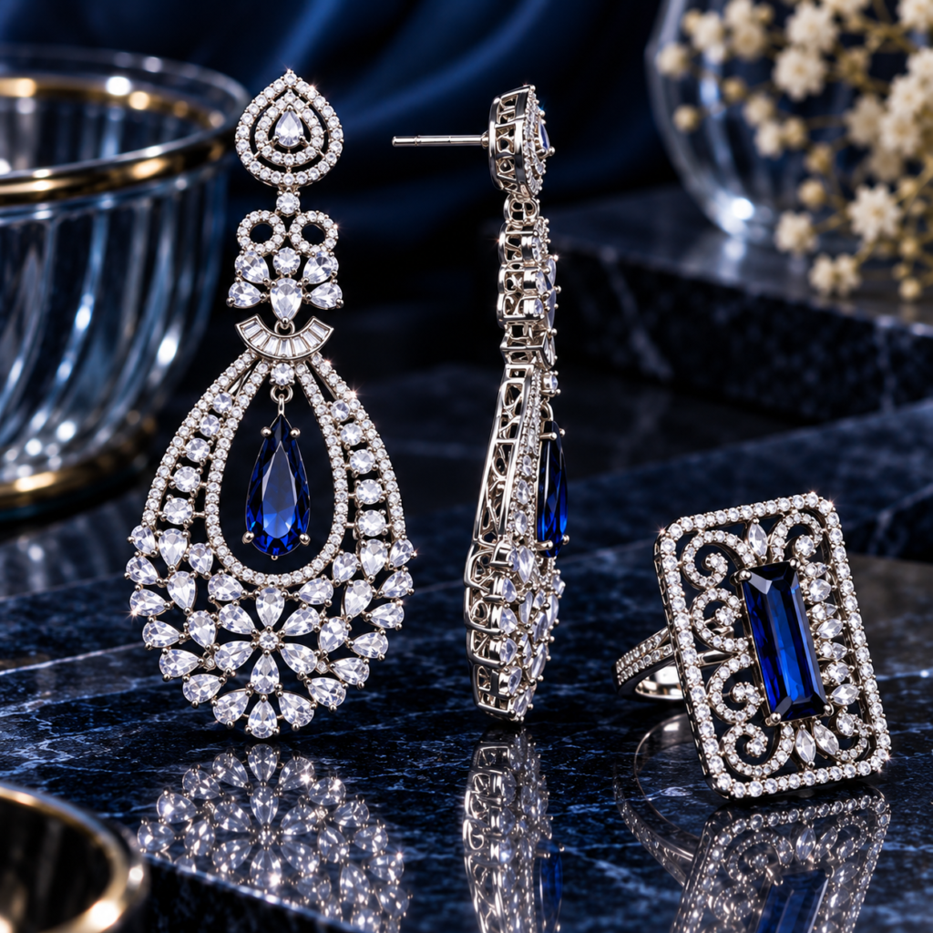 Appealing Blue Drop Earring and Ring