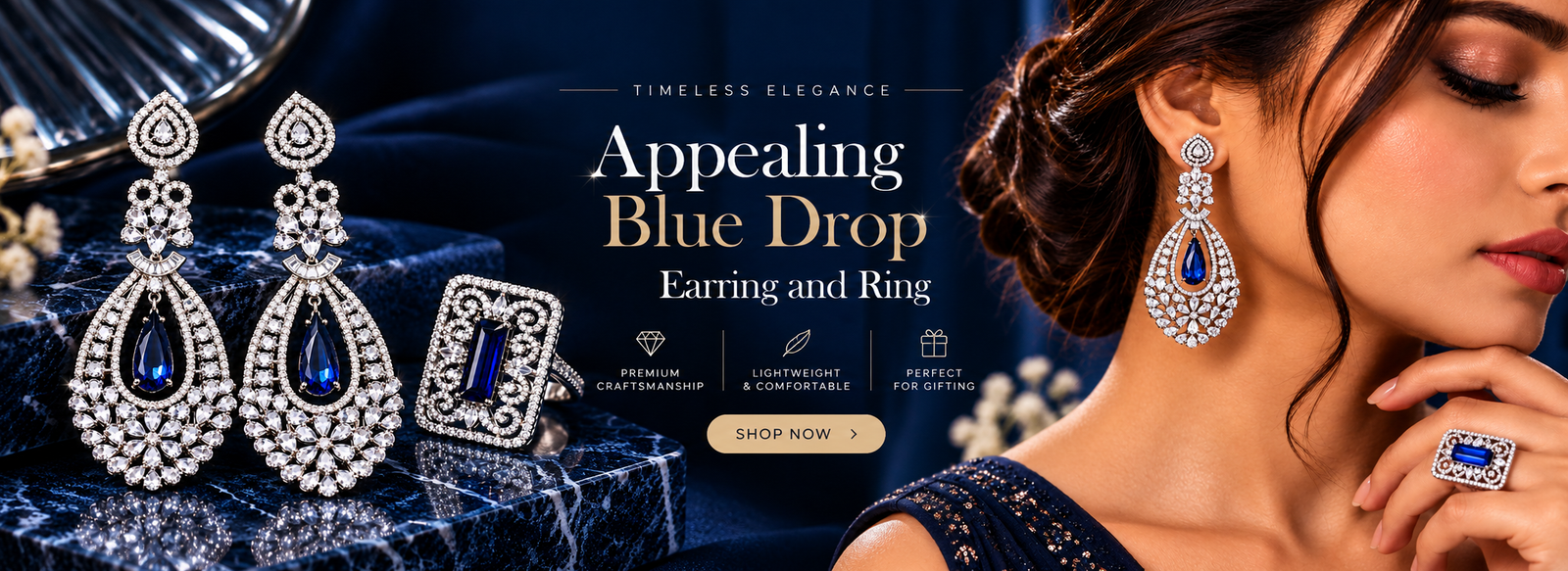 Appealing Blue Drop Earring and Ring
